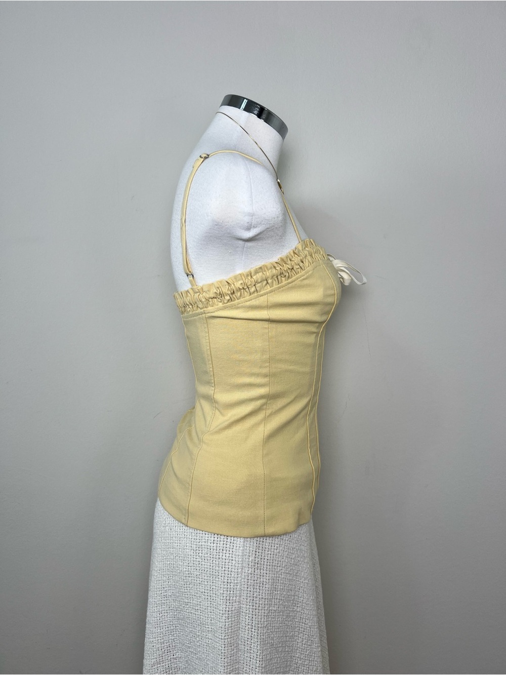 Zara NWT Butter Yellow Corset Cami Top XS Sweetheart Neck Tie Front - Picture 5 of 10